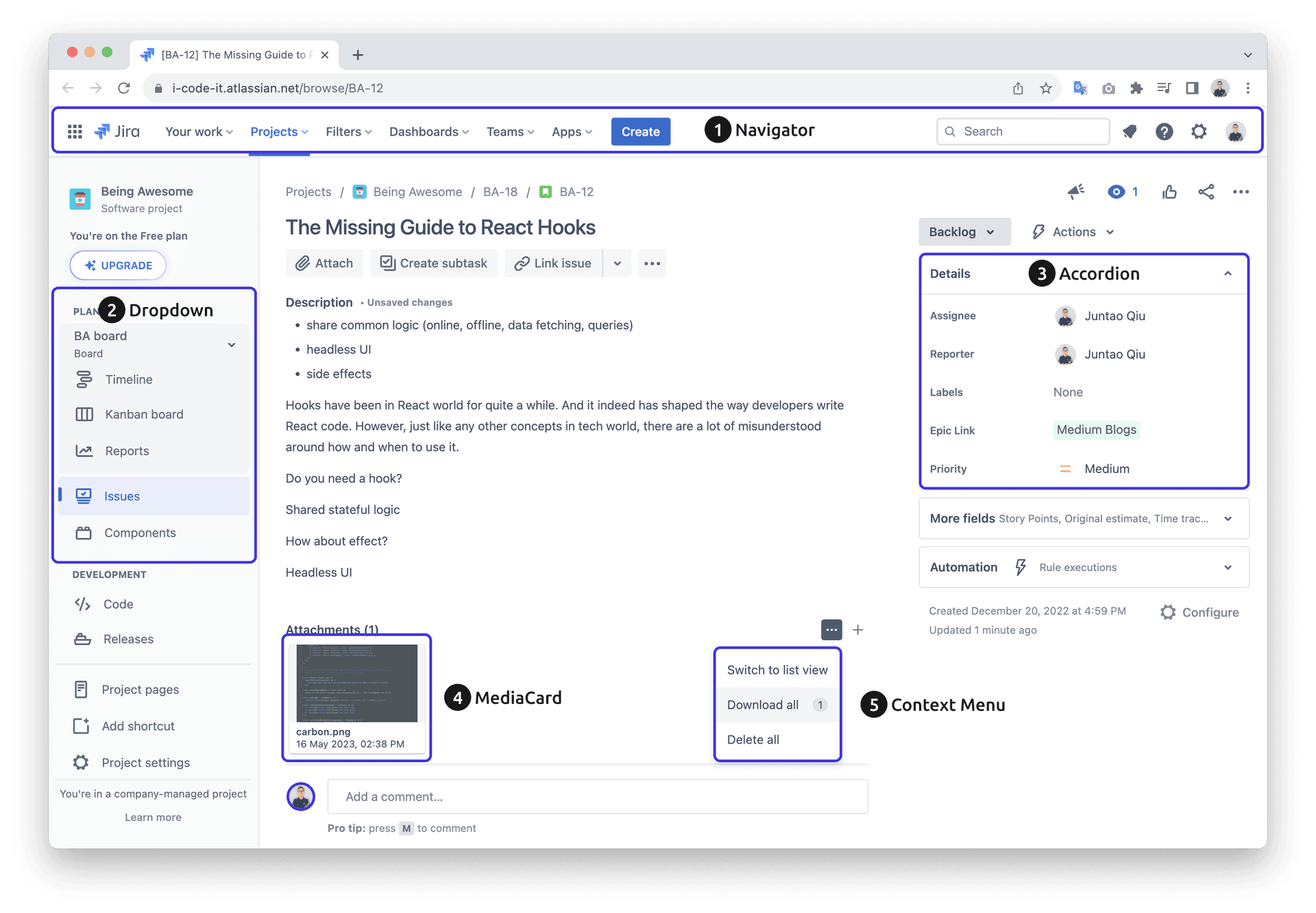 Jira issue view