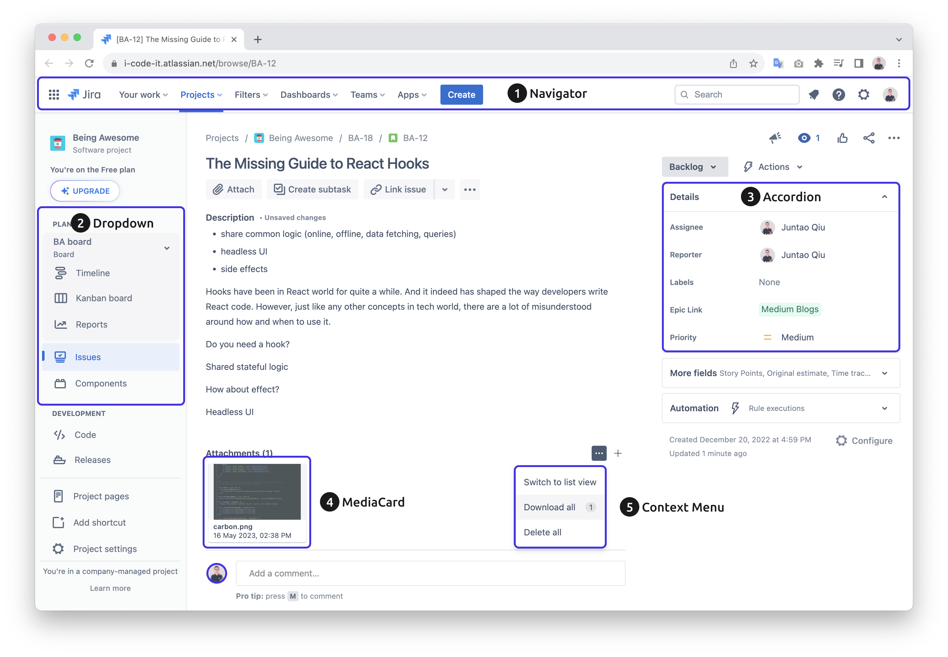 Jira issue view