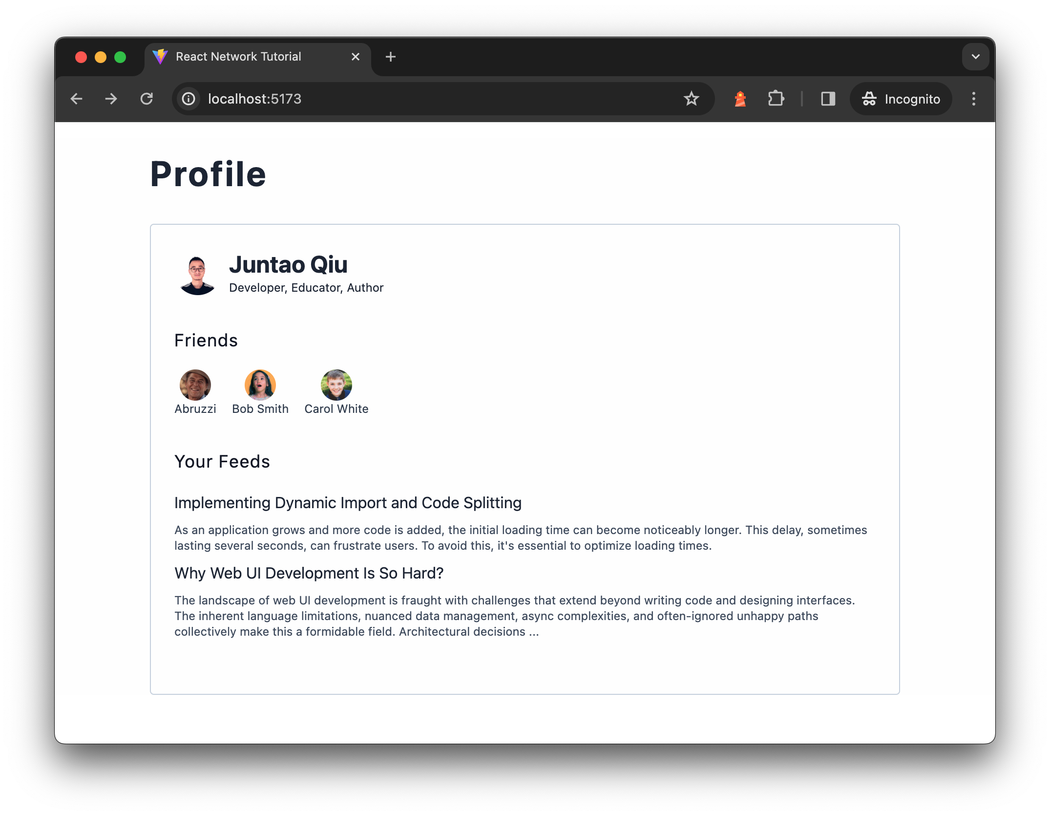 The UI after all components are rendered